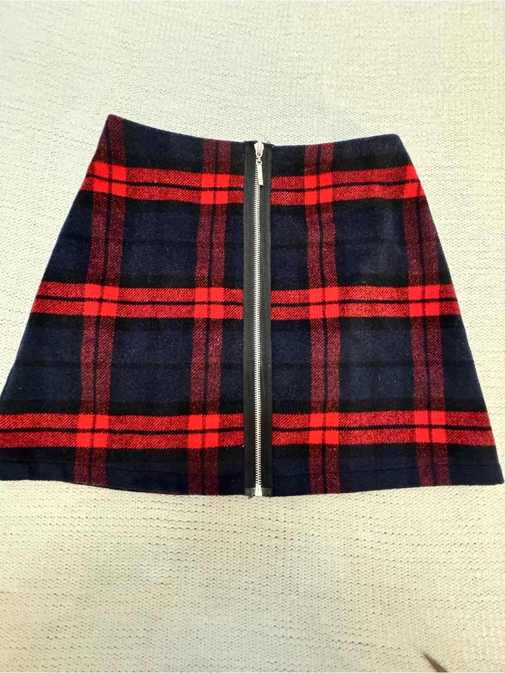 Lucy Paris Red and Navy Plaid Front-Zip Skater Skirt